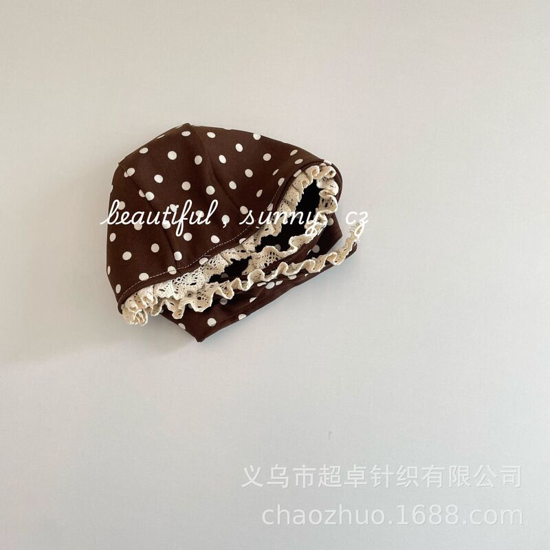 韩范蕾丝边碎花复古花苞盆帽下巴绳子帽儿童渔夫帽|undefined