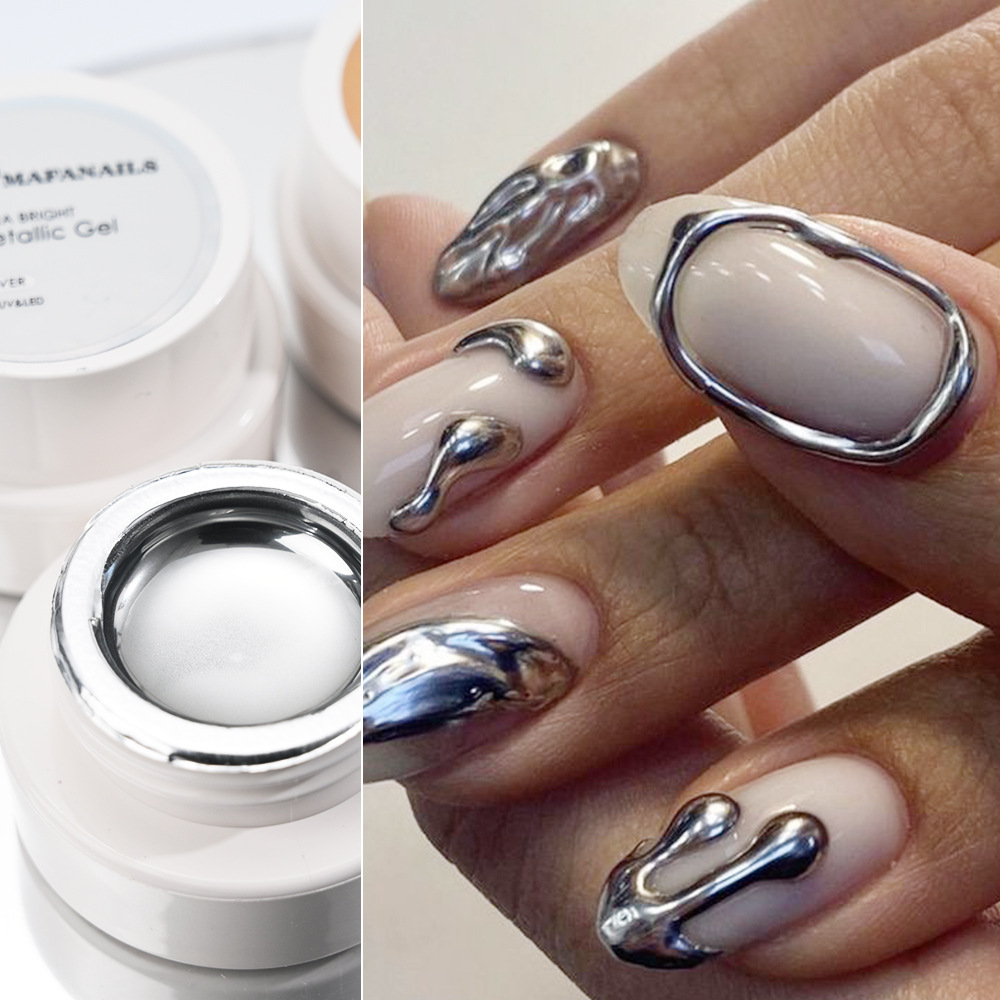 Nail art liquid mirror metallic gel, ultra-bright gold, silver, rose gold, for painting, line drawing, and edge detailing, phototherapy gel, specialized for nail salons