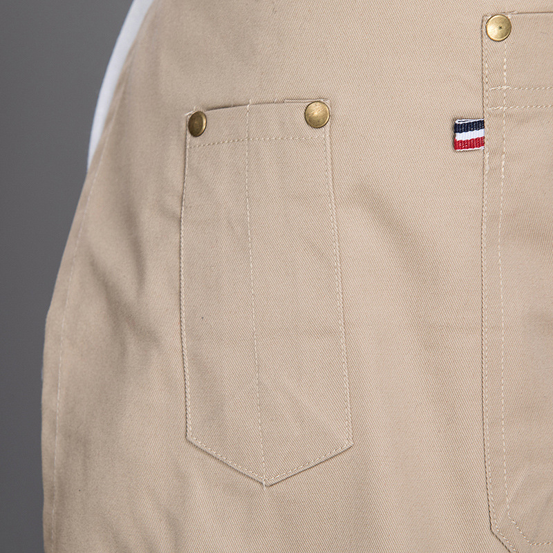 Delantal corto de algodón Amazon para mujer, estilo moderno, ropa de trabajo para panadería/cafetería, delantal de mezclilla para cocina casera