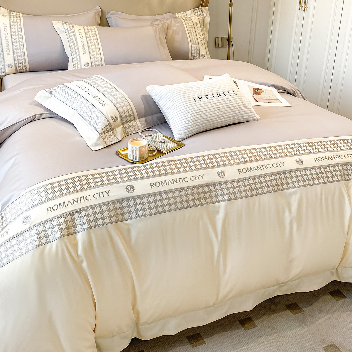 Algodón ligero de lujo conjunto de cuatro piezas de algodón largo de Xinjiang primavera y otoño sábanas de algodón cubierta de cama de alta calidad