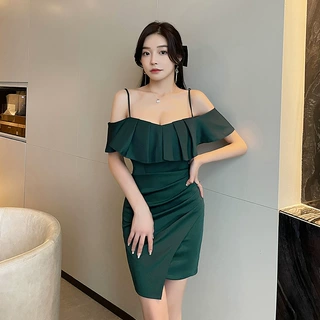 2026新款性感低胸开叉包臀吊带连衣裙气质露背夜场ktv紧身女短裙