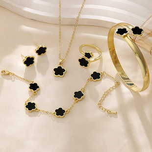 TEMU hot -selling brilliant lucky flower jewelry set acrylic bracelet bracelet Penta grass necklace ring earr