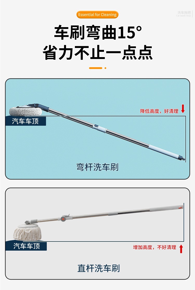 Soft-Bristled Curved Telescopic Car Wash Mop, Car Cleaning Tool, Durable and Specialized for Car Washing