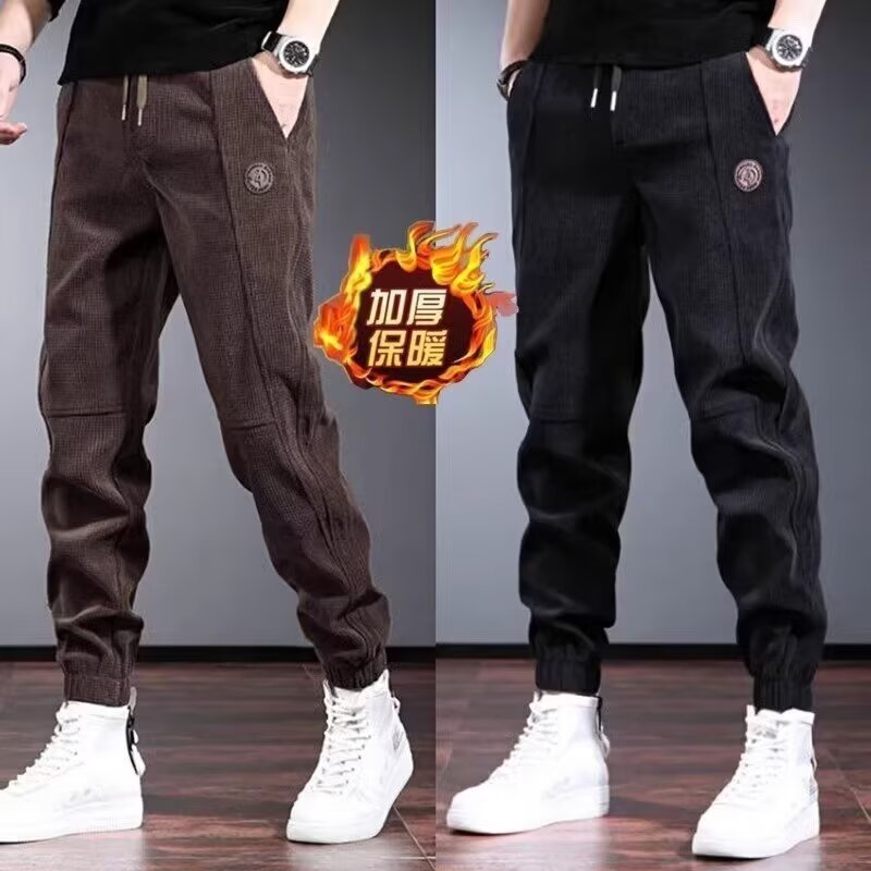 Autumn and Winter Men's Classic Fleece-Lined Casual Jogger Pants Trendy Youth Loose Comfortable Jogger Harem Pants