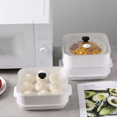 Factory Direct Supply Meals Steamed Buns with Lid Steamer Tray Plastic Cookware Household Microwave Square Steamer