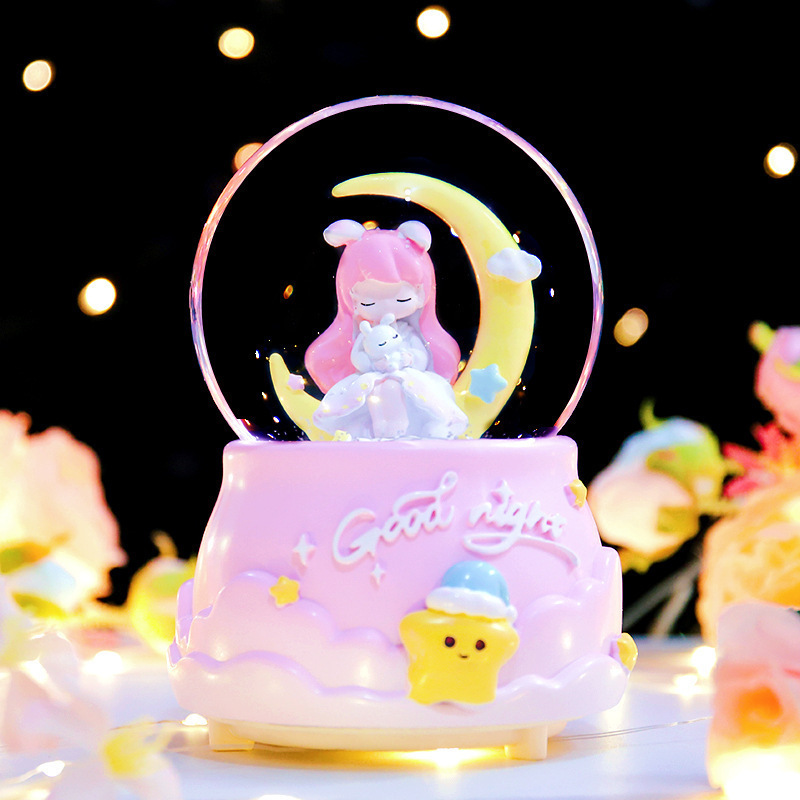 Nuevas estrellas de dibujos animados desean decorar bolas de cristal nieve brillante atmósfera interior de ocho cajas de sonido regalo para estudiantes