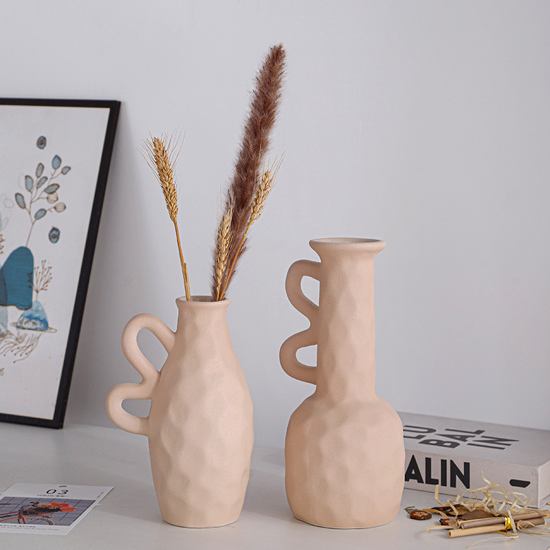 Florero de gres de estilo europeo esmerilado cerámica pequeño florero vintage flor seca flor creativo florero escritorio decoración del hogar