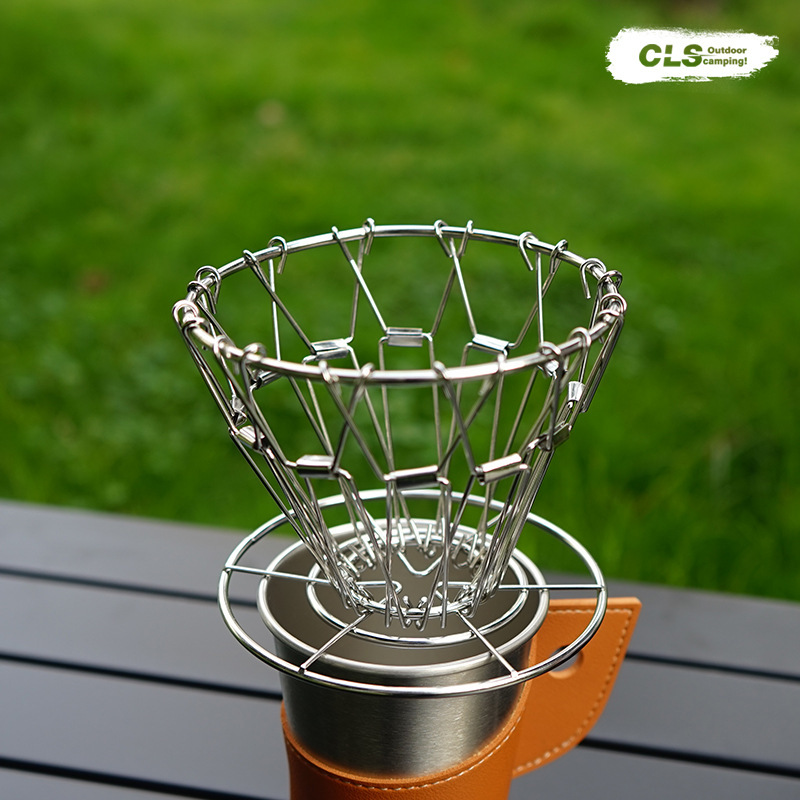 Cls Hand-Brewed Coffee Filter Outdoor Camping Style Portable Foldableing Coffee Drip Rack 304 Stainless Steel Retro Filter