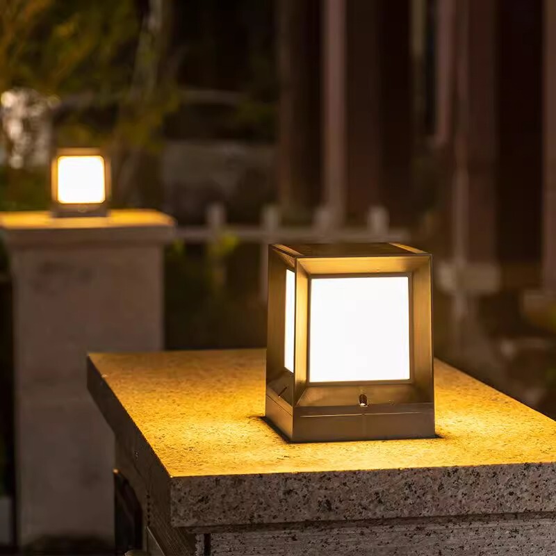 Solar Pillar lamp outdoor door pillar lamp Villa waterproof dual-use simple garden lamp fence lamp highlight lawn lamp