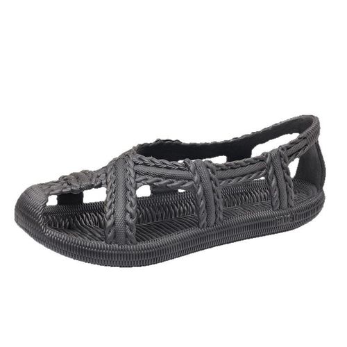 Summer Retro Hand-woven Soft Sole Breathable Non-slip Sandals Rubber Vine Grass Shoes for Men and Women
