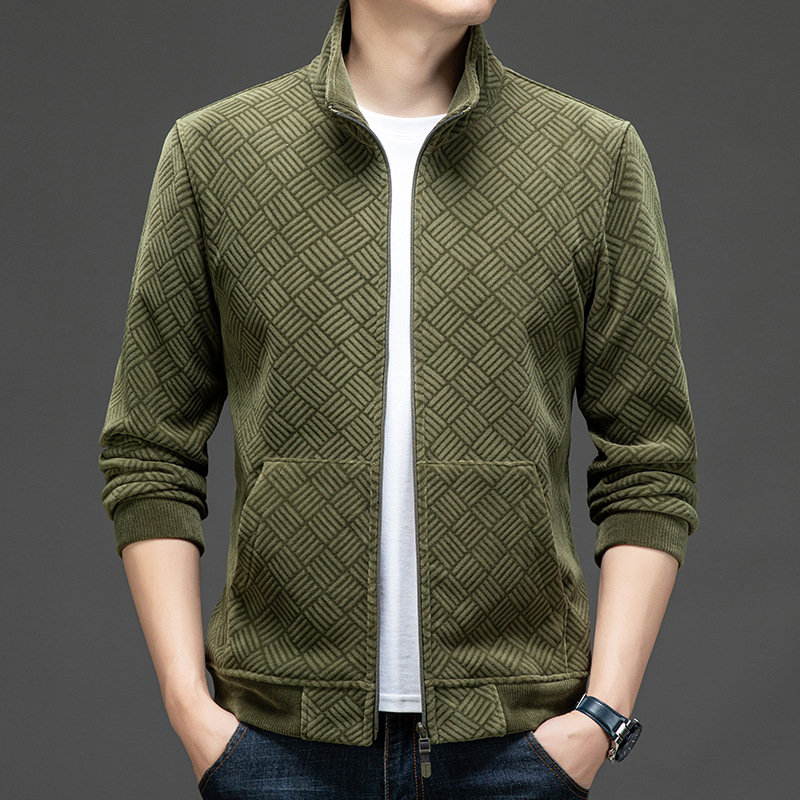 Men's Jacket With Stand Up Collar And Velvet Zipper Lining_voghion.com