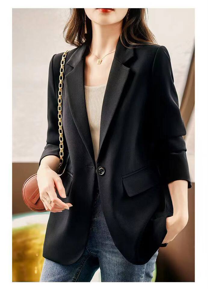 Áo vest nữ dáng suông cổ vest tay dài phong cách thanh lịch — Màu kaki, màu trắng nhạt, màu đen, Chất liệu chần bông dày màu kaki chi tiết 15