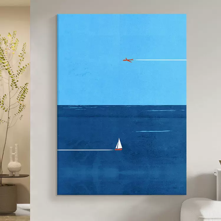 极简风格客厅装饰画蓝天大海高级感玄关民宿风景挂画
