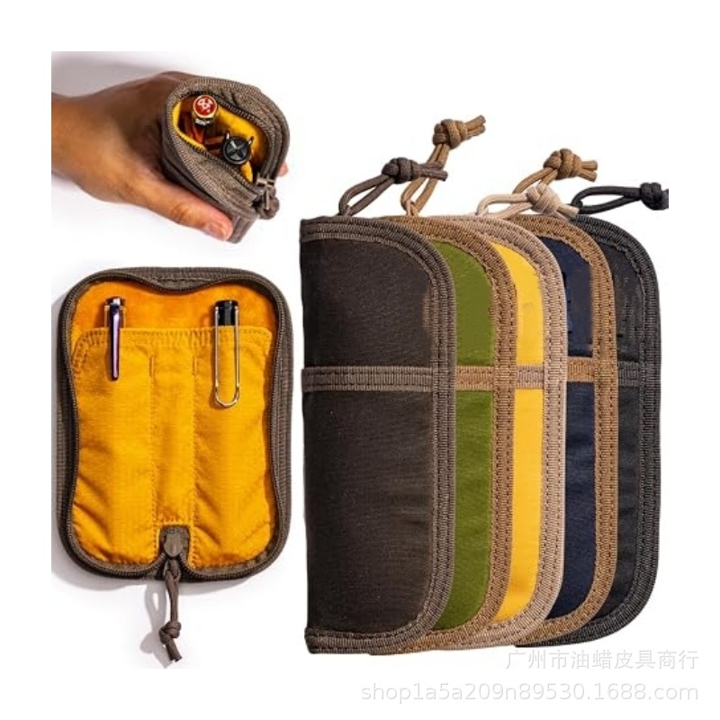 Cross-border outdoor foldable zippered portable wax canvas pencil case, stain-resistant, color-blocked Oxford cloth storage bag, pencil box