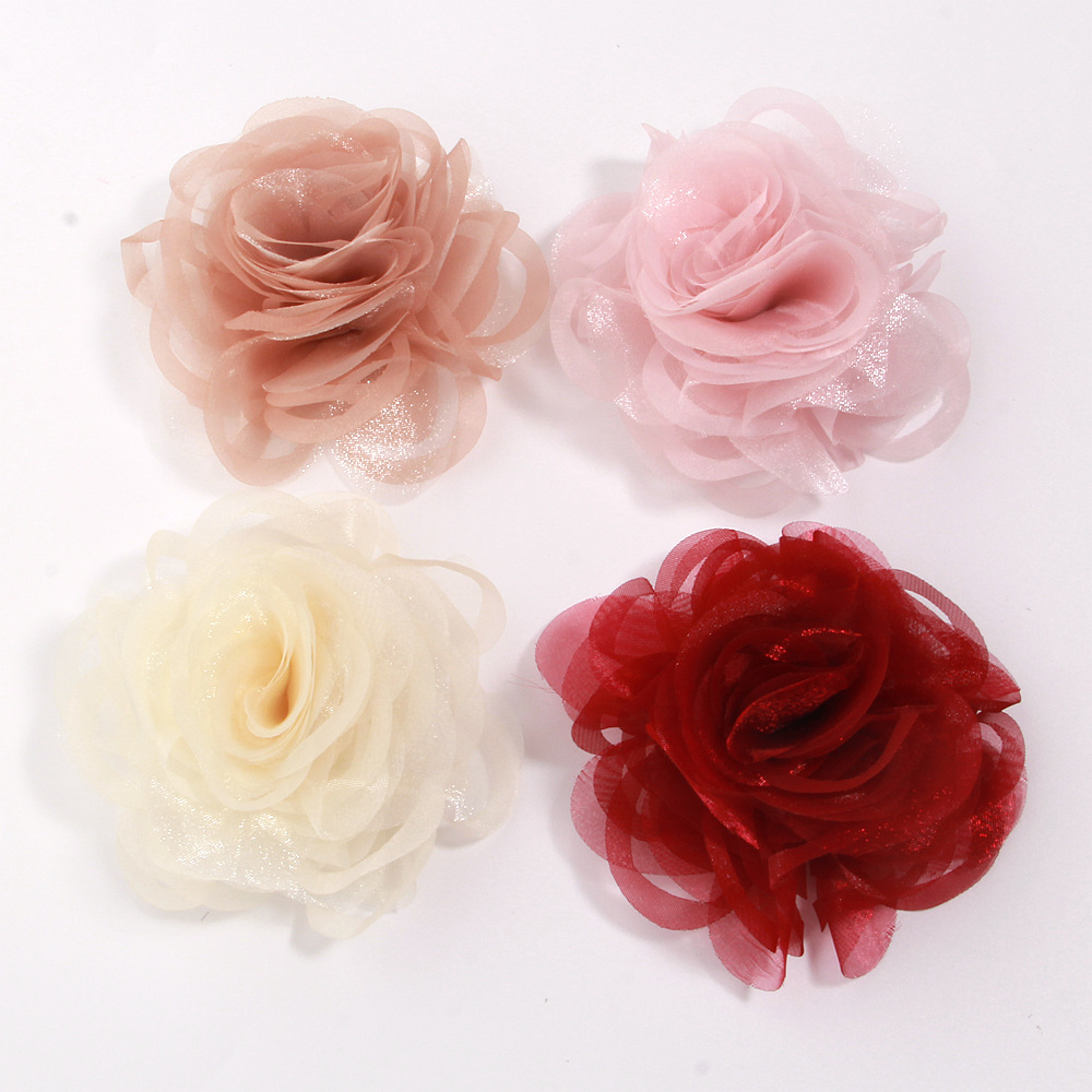 Super fairy princess style heart-shaped mesh rose flower accessories DIY hair accessories hair clips for women materials wholesale