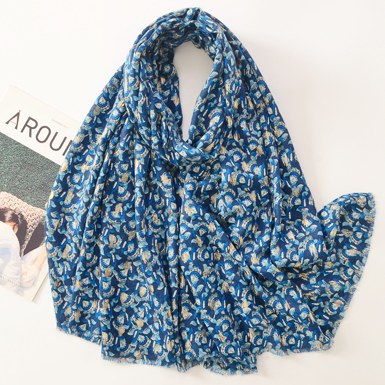 Comercio exterior nuevo bronceado flor tambor impresión algodón y lino sensación bufanda otoño e invierno cálido chal moda suave satén bufanda de algodón
