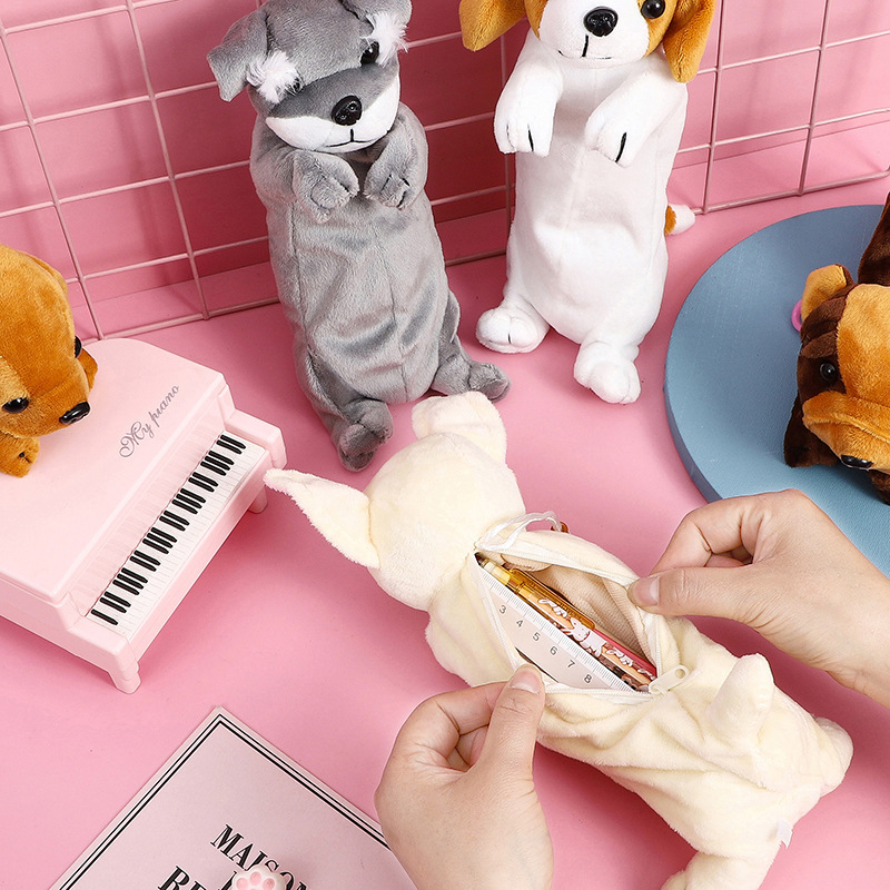 Cachorro para niños creativo lindo de dibujos animados estuche para lápices de felpa niñas premio de papelería kindergarten escuela primaria estuche para lápices
