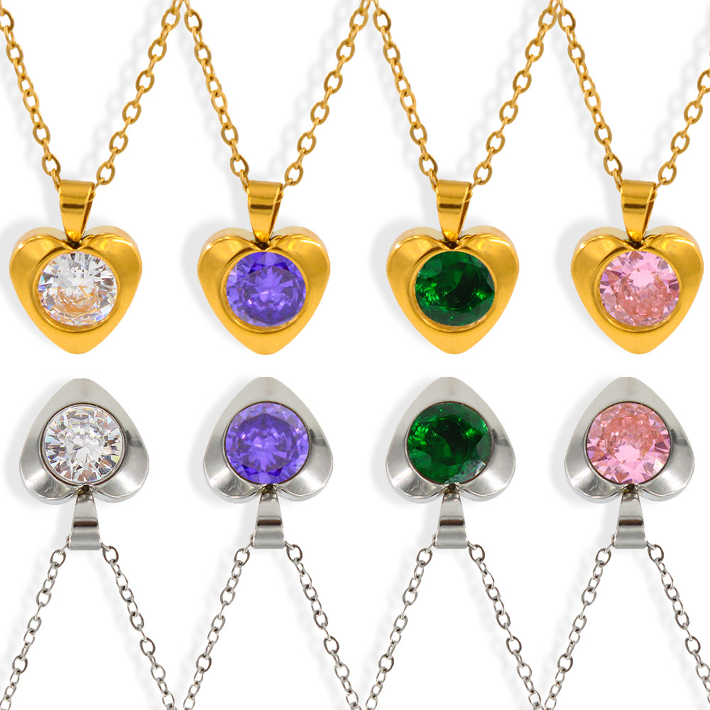 Stainless Steel Material Heart Shape Pattern Women'S Gender Plating, Inlay Design Retro Style Retro Heart Shape Stainless Steel Plating Inlay Zircon Pendant Necklace 1 Piece