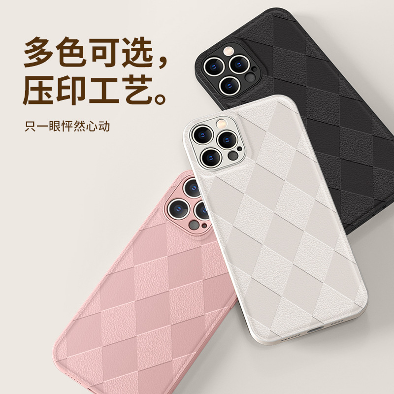 A cuadros de color sólido para Apple 14 teléfono caso 13pro Max piel de oveja iphone12/11 duro caso hembra XS
