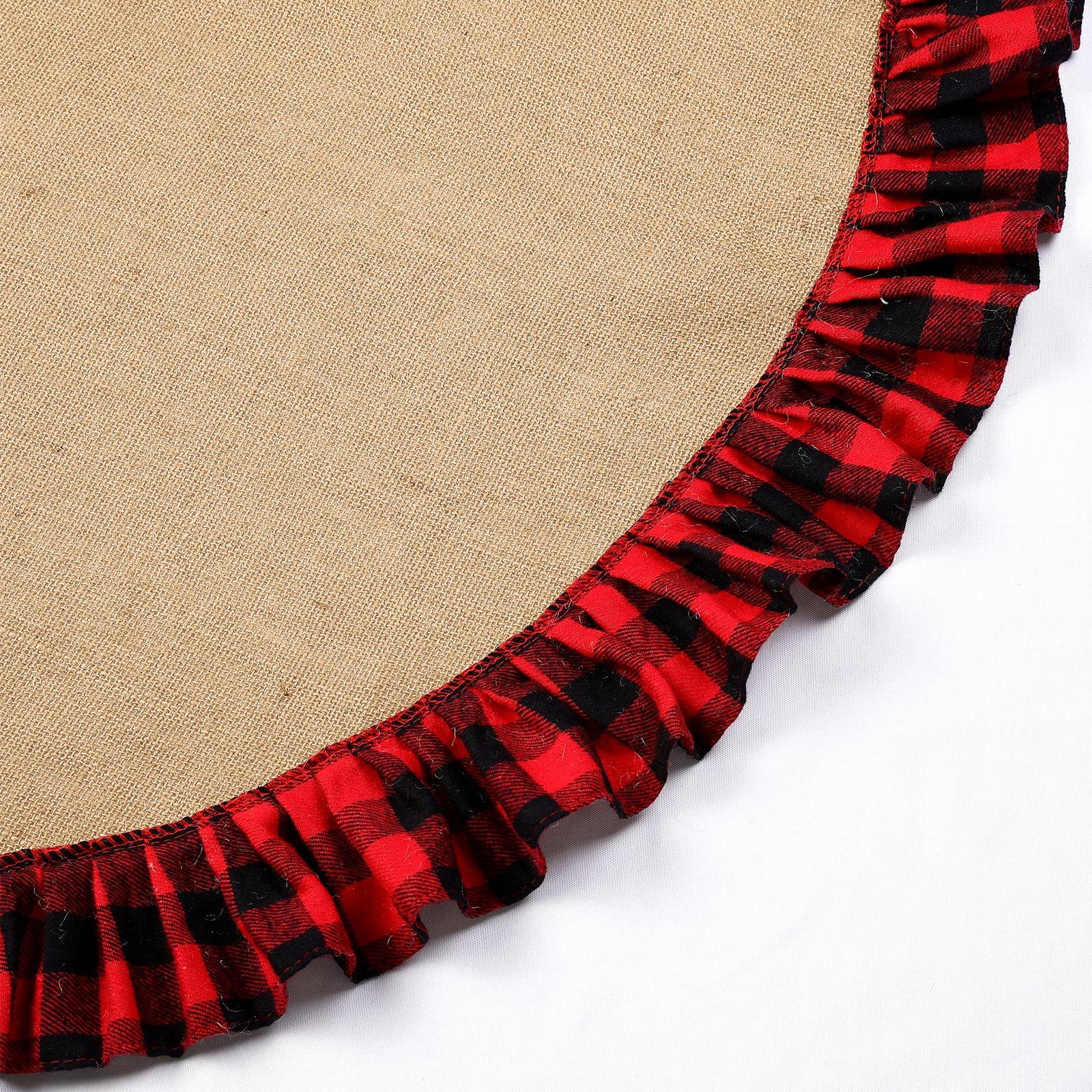 Cruzar la frontera nueva decoración del árbol de Navidad plisado negro y rojo Lino a cuadros árbol de Navidad falda de árbol de encaje