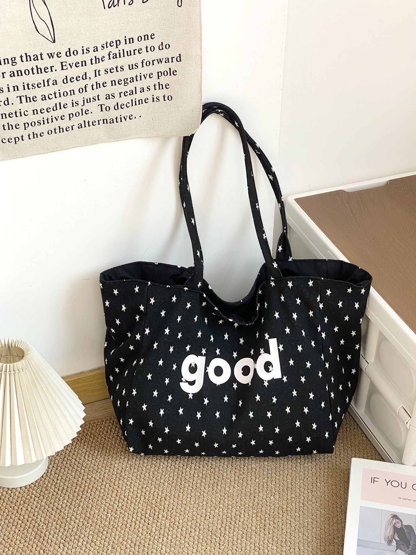 GoodDouble-Sided Large Tote-Black Star