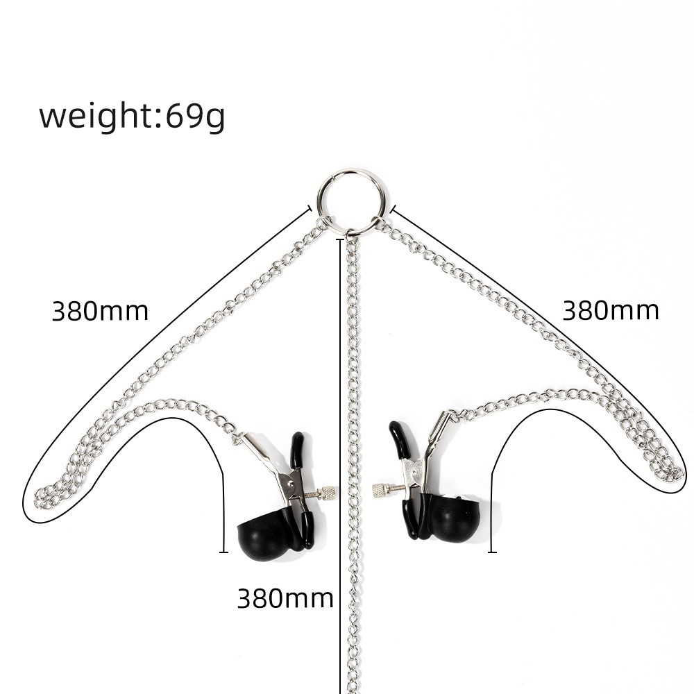 Three-Head Vibrating Nipple Clamp Chain, Stainless Steel Couples Sensory Toy — detail image 2