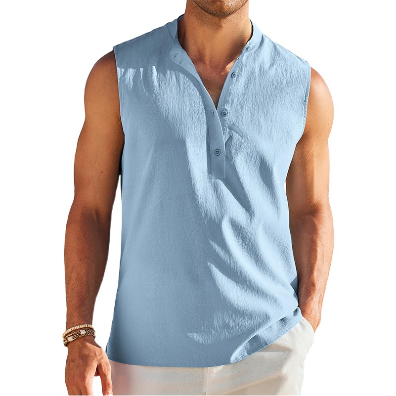 2024 primavera y verano Amazon Hombres Nuevo medio abierto tubo sin mangas camisa de fondo europeo y americano al aire libre chaleco casual de los hombres