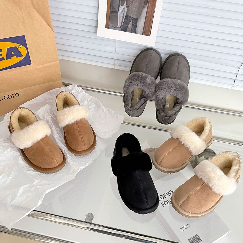 New Style Baotou Women's Flat Bottom Sheep Fur Home Shoes Snow Boots Real Wool Casual Home Cotton Shoes