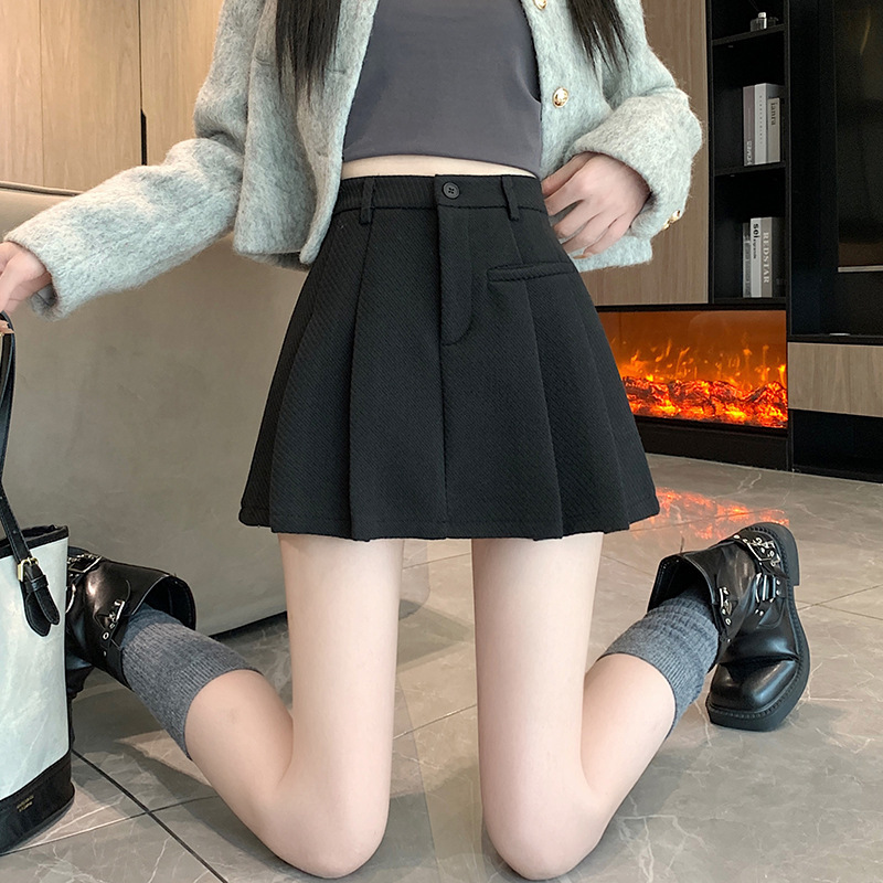 韩版高腰毛呢百褶裙女加厚2025秋冬新款休闲a字短裙防走光半身裙|undefined
