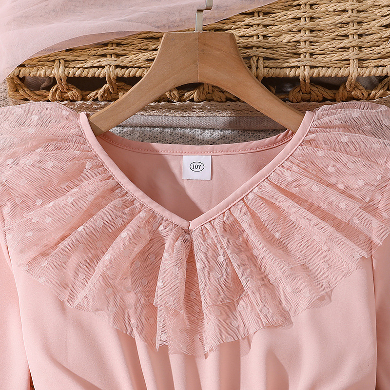 Robe fille à manches longues et dentelle pour la mi-saison_voghion.com