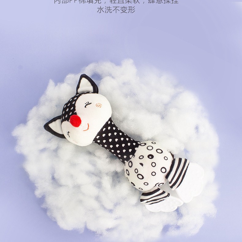 Baby teether hand rattle 0-1 years old baby early education toys black and white hand-held baby rattle