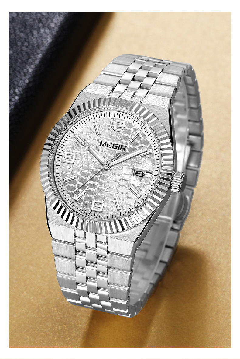 Men's Quartz Watch With Steel Strap And 3d Honeycomb Embossing_voghion.com