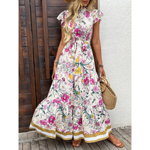 X 28385 Floral print women midi dress ȫ������ӡ���г�����ȹ