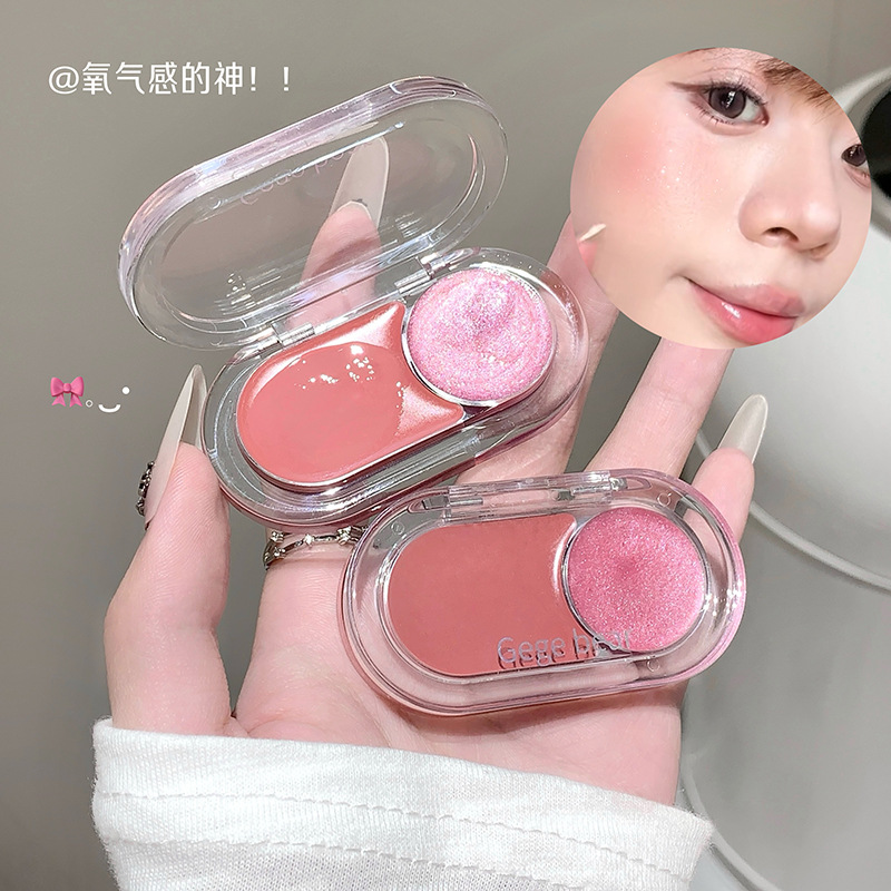 Gege bear high-gloss blush en un disco de expansión y contracción de color acuoso y brillante, maquillaje de belleza transfronterizo.