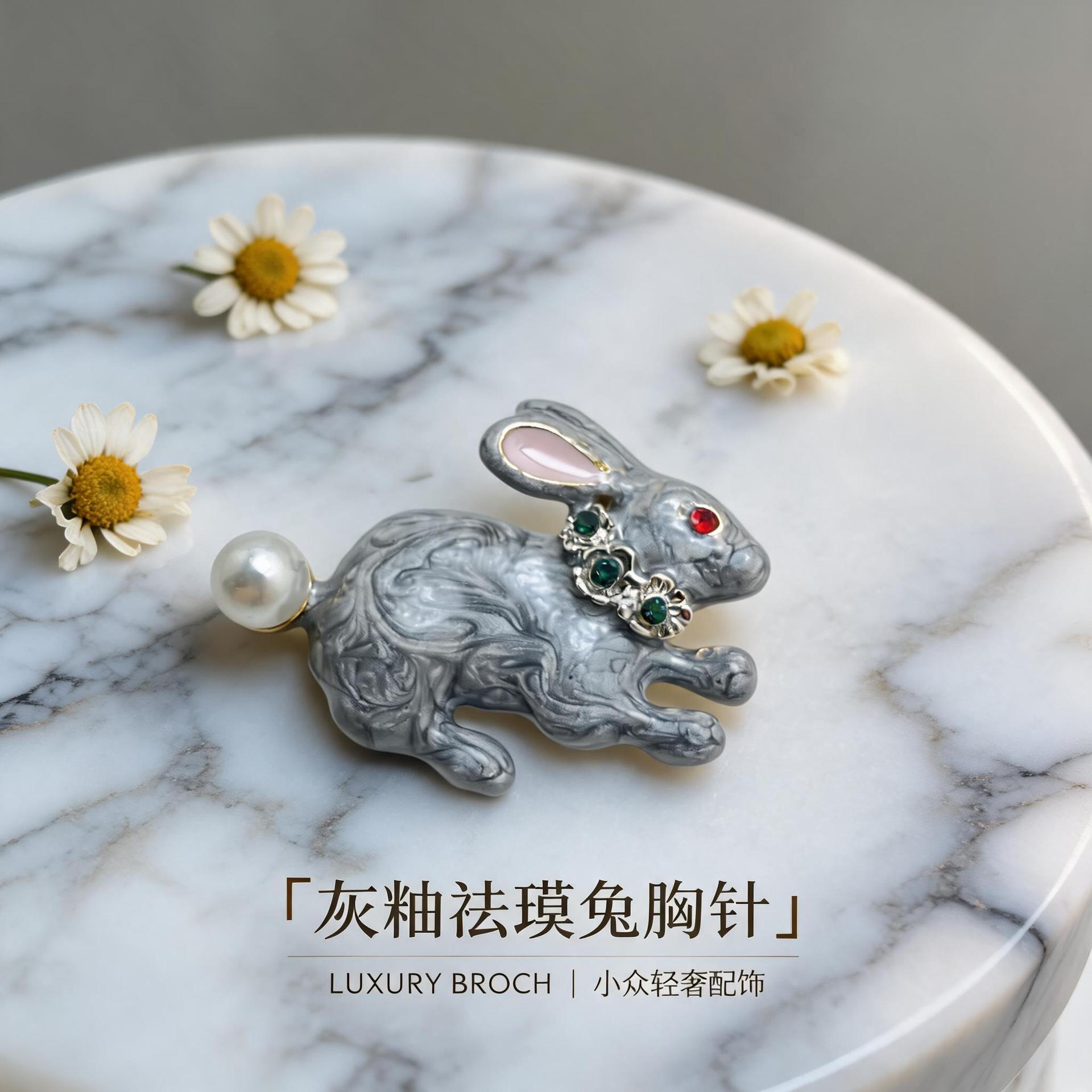 European and American cross-border Easter cute bunny brooch, vintage enamel oil-drip pearl rabbit brooch, manufacturer wholesale