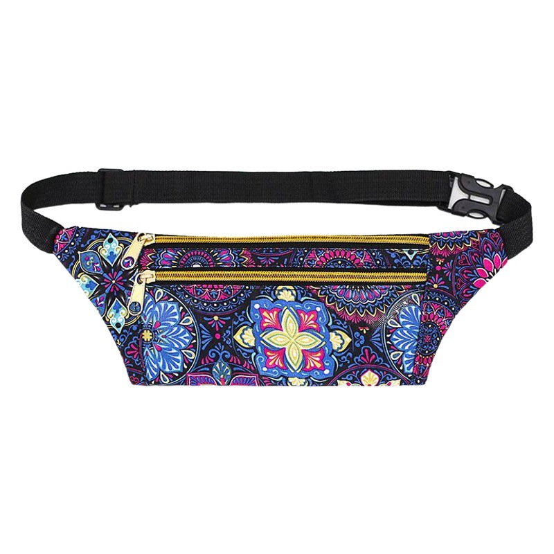 2020 new men and women's waist bag canvas sports mobile phone bag multi-functional outdoor ultra-thin running waist bag flower cloth bag