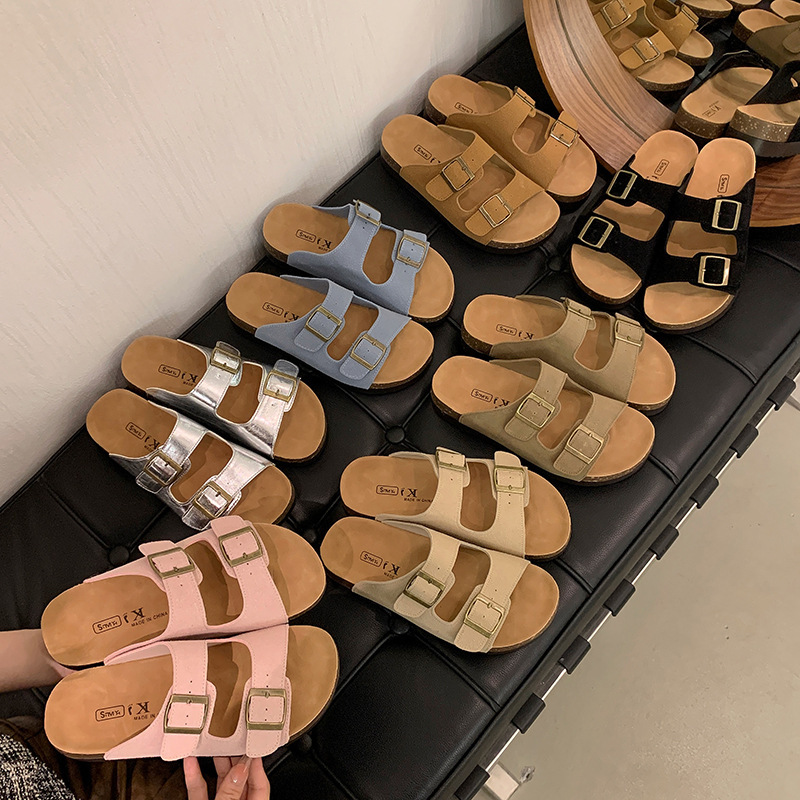 Garoya ~ Real Soft Leather Thick Slippers Women's Belt Buckle Casual Boken Slip-on Shit Beach Sandals