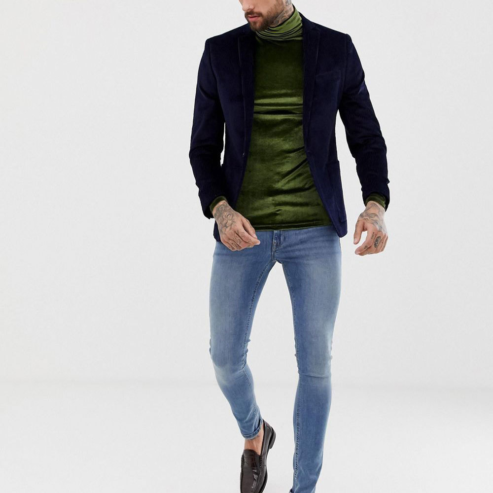 Herren Samt Rollkragen T-shirt Langarm Slim Fit Für Den Winter_voghion.com