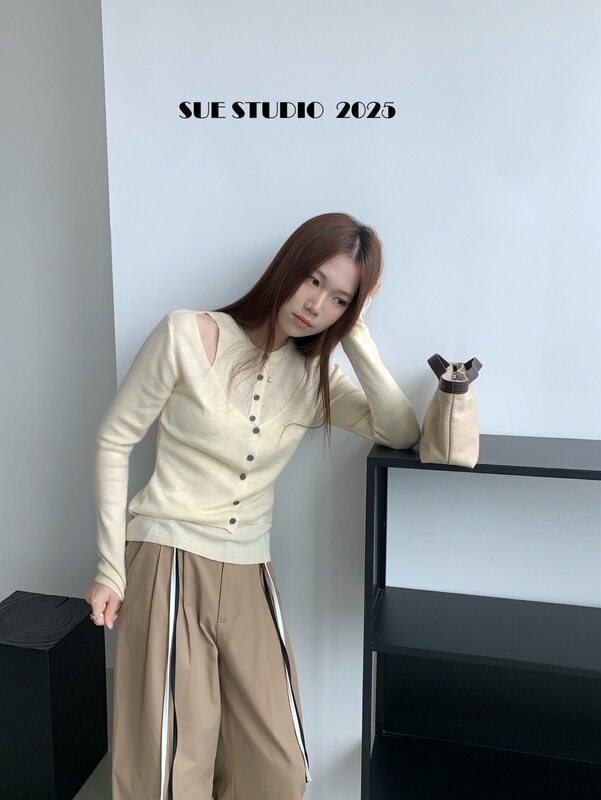 SUE十三行叠穿气质假两件针织衫女秋季新款韩系修身显瘦上衣37120|undefined
