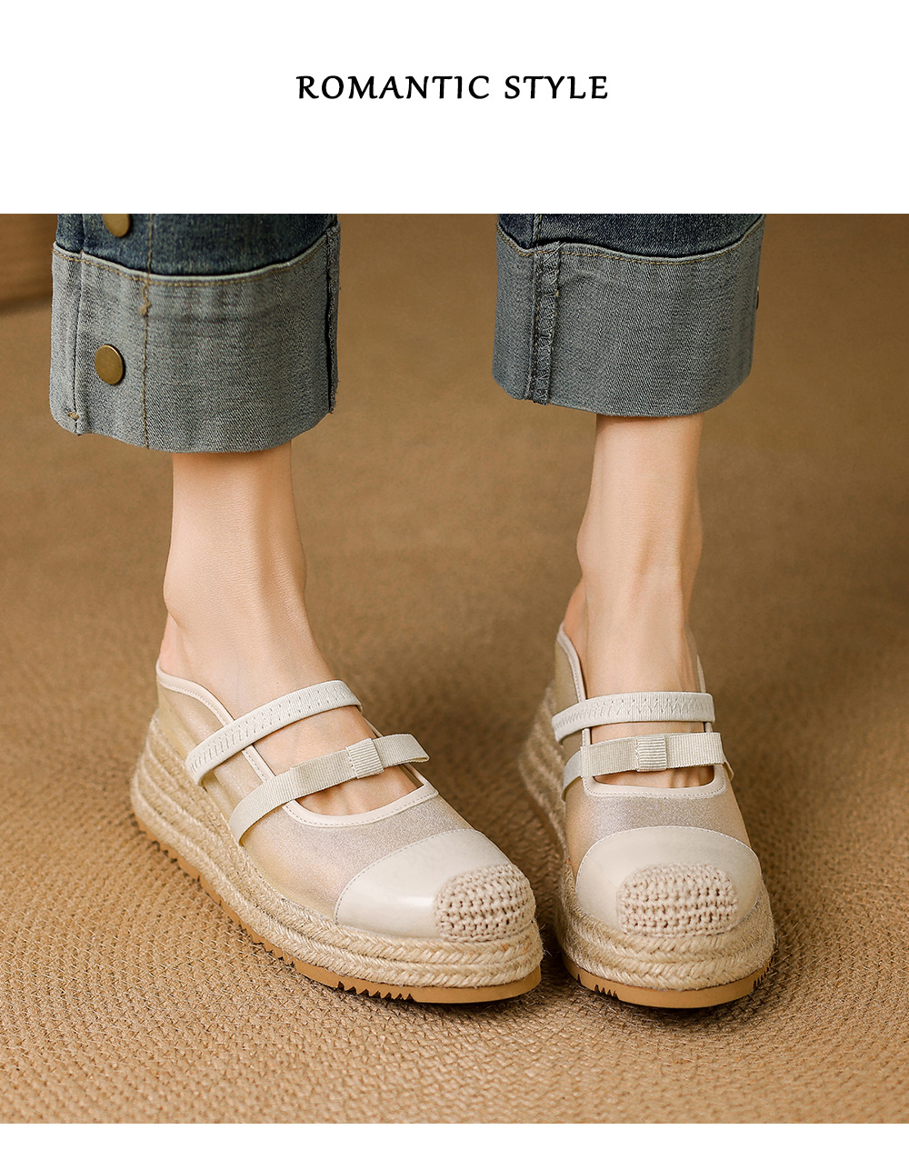 Mule nữ mũi nhọn bít đế xuồng cao gót 5 cm phong cách boho — màu trắng ngà, Chấm bi trắng kem chi tiết 9