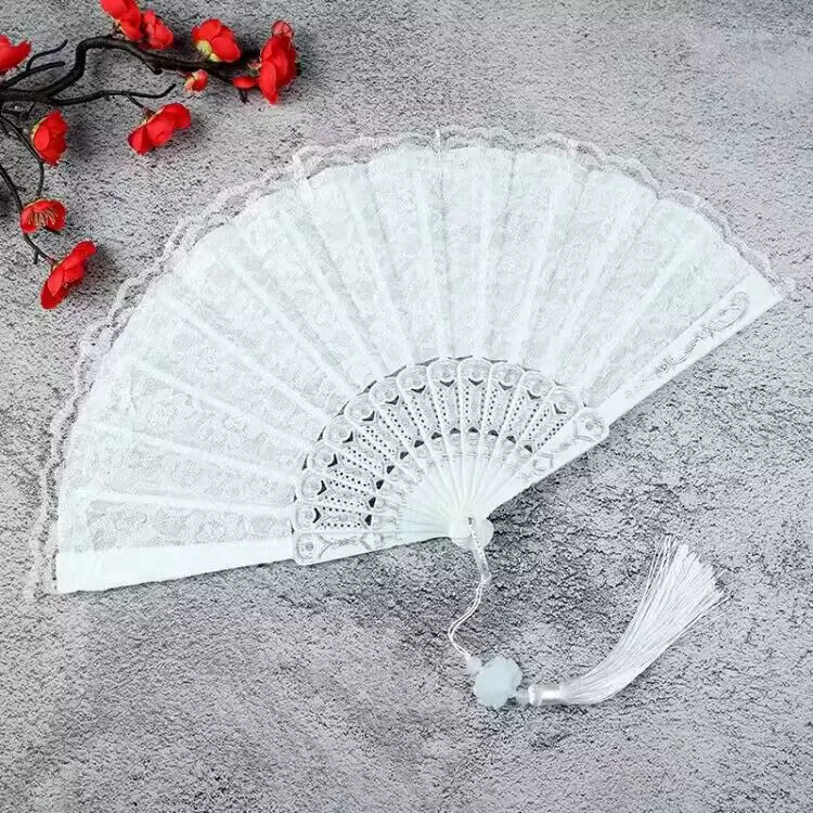 Складной ретро ручной веер, пластик 21 см, китайский стиль Ханьфу/Лолита, один или двойной слой с подвесками