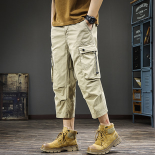 Brand 2025 New Straight Casual Pants Men's Cargo Pants Summer Thin Loose Cropped Trendy Quick-Dry Eight