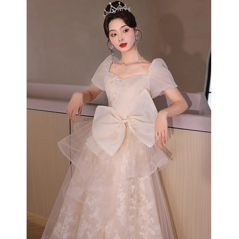 Đầm dạ hội công chúa tay lỡ cổ tròn thắt eo xòe bồng — Champagne 2534