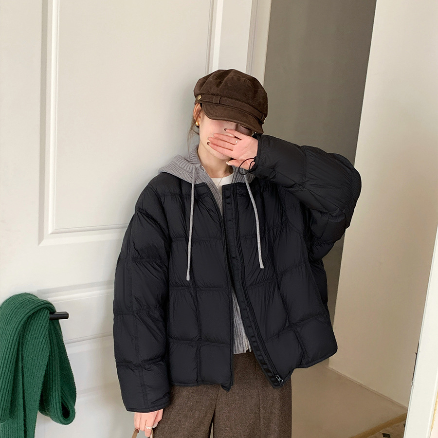 Hooded Knitted Splicing down Jacket for Women 2025 Winter Short Loose Warm Thickeneded Korean Style 90 White Duck down Jacket Trendy