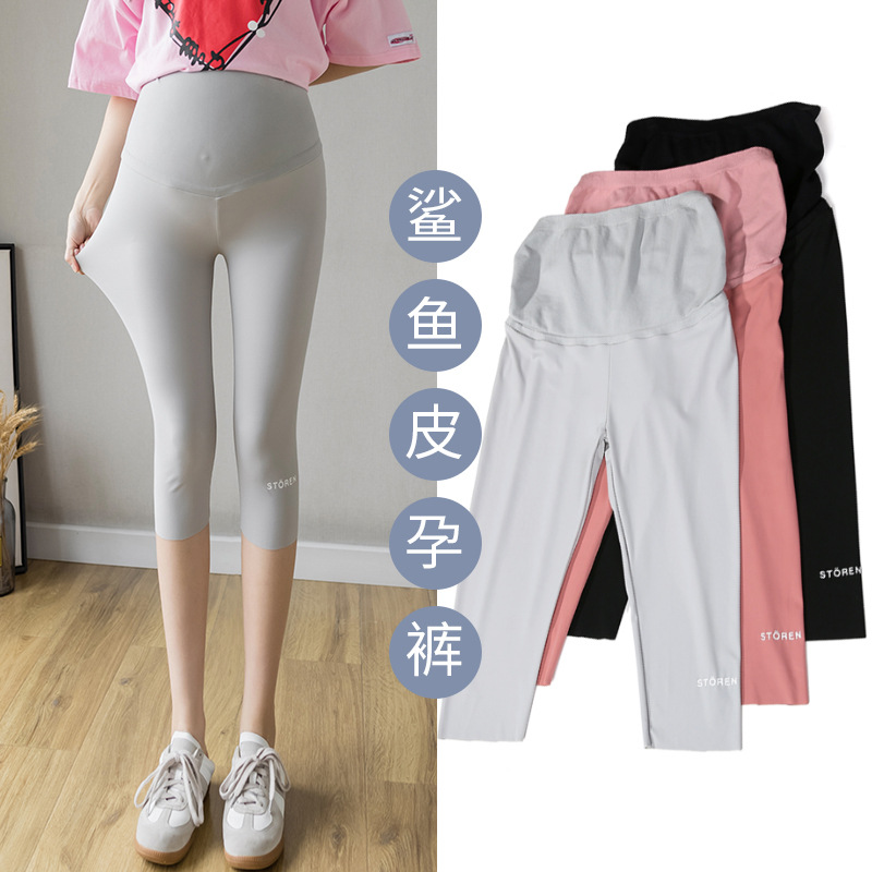 Maternity Belly Support Pants Shark Pants for Outerwear Thin Leggings Tummy Control Butt Lift High Waist Maternity Cropped Yoga Pants