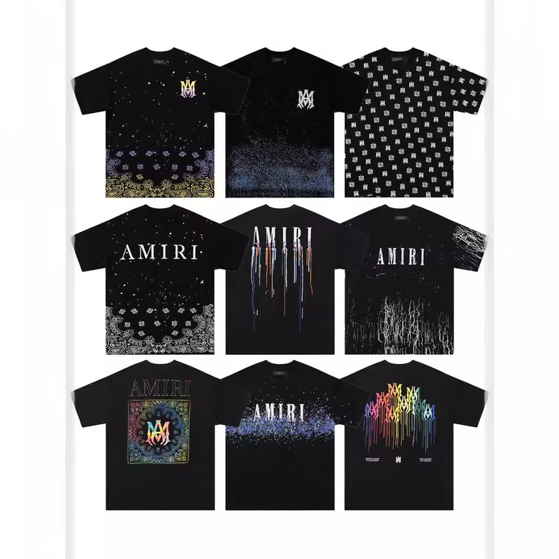 High Version Collection a Summer Short-Sleeved Letter Fluid Splash Ink Printed Round Neck Men's Short-Sleeved T-Shirt Cross-Border Trend