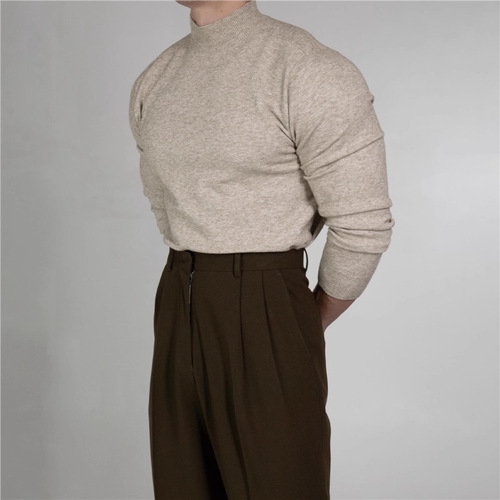 Men's Half-Turtleneck Knitted Sweater—Autumn/Winter New Arrival, Korean Style, Trendy, All-Match, Slim-Fit Fleece-Quilted Base Layer Pullover