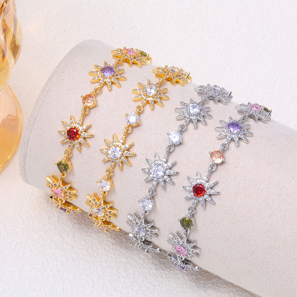 Pulsera de girasol de circonita colorida para mujer, ajustable, de estilo minimalista, lujo discreto, sencilla, moderna y versátil._voghion.com