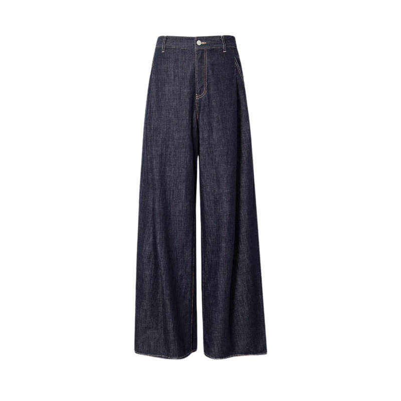 Mm Mai Mai 26 Spring Collection Color-Locked Lazy Style High-Waisted Wide-Leg Jeans for Women in Dark Blue 5H2150131