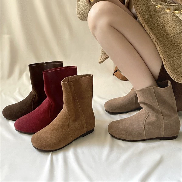 Ботинки из натуральной кожи с круглым носком, короткие, в стиле ретро, женские ботинки-мартинсы, новинка осени-зимы 2025, замшевые ботильоны.